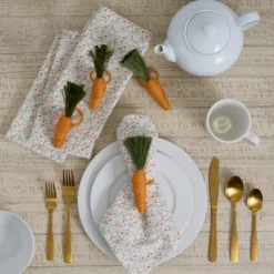 Design Imports Spring Blossom Printed Napkin & Carrot Napkin Ring Set Of 4