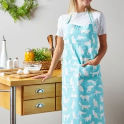 Design Imports Aqua Cat Print Chef Apron -Design Imports GUEST 889027bb 87e1 4b84 88d2 7a8487fdfe3d