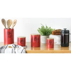 Design Imports Red Coffee/Sugar/Tea Ceramic Canister Set/3 -Design Imports GUEST 88b3c4cd 152e 4157 b626 397f11d88782