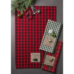 Design Imports Christmas Embellished Dishtowel Set 3 Piece, 18X28", Cabin Christmas