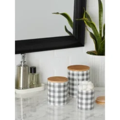 Design Imports Gray & White Buffalo Check Ceramic Canister Set/3 -Design Imports GUEST 8a6249d9 5296 48ca aae8 fb6c1df53ce7