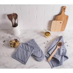 Design Imports Blue Solid Chambray Oven Mitt (Set Of 2)