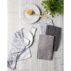 Design Imports Gray Damask Mf Dishtowel Set/4 -Design Imports GUEST 8a8f5ce6 be5d 43e6 a251 5f2c97b79c8f