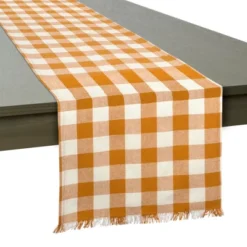 Design Imports Heavyweight Check Fringe Table Runner, Pumpkin Spice, 14X108" -Design Imports GUEST 8b905cad 2478 4b24 96ff b8e71403eea0