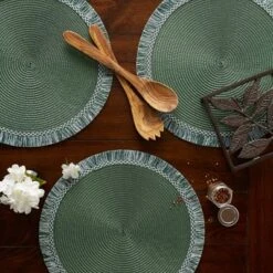 DII Fringe Placemat Set 6 Piece, Dark Green, 14.75" Dia -Design Imports GUEST 8c4fc579 cfe5 4e72 b564 2c4b3a65d38a