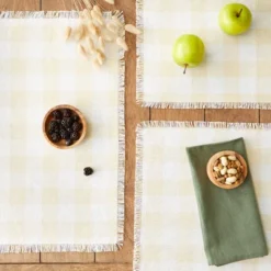 Design Imports Natural Heavyweight Check Fringed Placemat Set/6