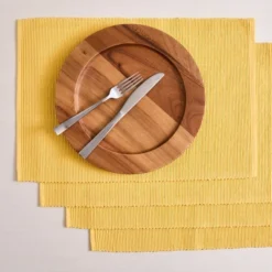 Design Imports Solid Ribbed Placemat Set/4, Vanilla
