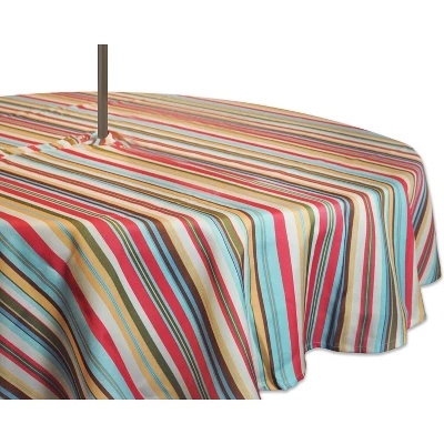 60"R Summer Stripe Outdoor Tablecloth With Zipper - Design Imports: Round Patio Tablecloth, Machine Washable 1 60"R Summer Stripe Outdoor Tablecloth With Zipper - Design Imports: Round Patio Tablecloth, Machine Washable