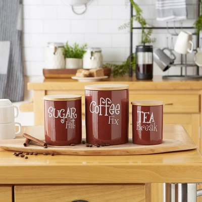 Design Imports Cinnamon Coffee/Sugar/Tea Ceramic Canister Set/3 3 Design Imports Cinnamon Coffee/Sugar/Tea Ceramic Canister Set/3 - Image 3