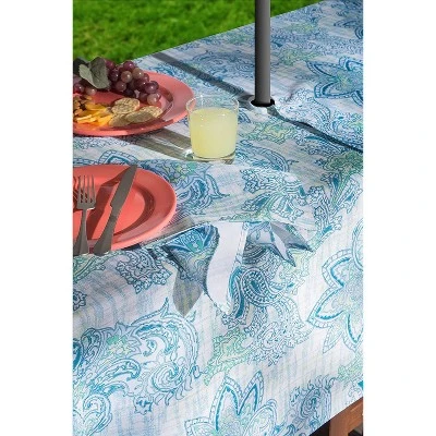 Design Imports Blue Watercolor Paisley Print Outdoor Tablecloth With Zipper 60 Round 5 Design Imports Blue Watercolor Paisley Print Outdoor Tablecloth With Zipper 60 Round - Image 5