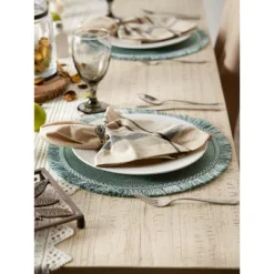 DII Fringe Placemat Set 6 Piece, Dark Green, 14.75" Dia -Design Imports GUEST 8f80f1a0 5ed4 44b3 b1e9 81ce2c696154