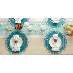 DII Tassel Embellished Placemat Set 6 Piece, Teal Tassel, 15" Dia 11 DII Tassel Embellished Placemat Set 6 Piece, Teal Tassel, 15" Dia -Design Imports GUEST 8fa1a37a fb57 4d67 b590 aaafccbfd143