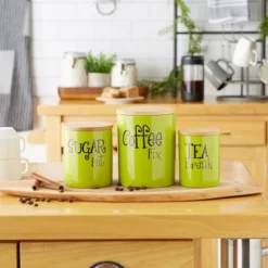 Design Imports Avocado Coffee/Sugar/Tea Ceramic Canister Set/3 -Design Imports GUEST 90c5b934 3eed 4c83 8c68 827e82bb6614