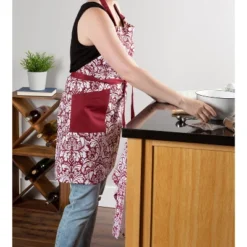 Design Imports Damask 2 Pocket Printed Apron Wine
