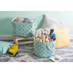 Design Imports Polyester Bin Lattice Aqua Rectangle Small 14X8X9