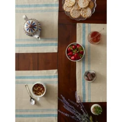 DII French Stripe Placemat Set 6 Piece, Taupe/Teal, 13x19" -Design Imports GUEST 91e70145 1755 45e1 8ccb ceba322028d6