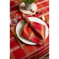 Design Imports Autumn Spice Plaid Tablecloth 70 Round