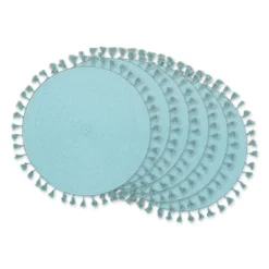 AQUA TASSEL FRINGE PP WOVEN ROUND PLACEMAT SET/6 -Design Imports GUEST 9242e64b 841c 4220 a7f7 43d28954b4a6
