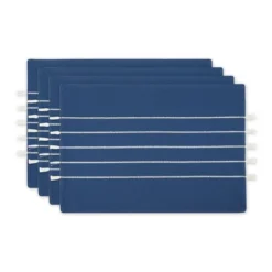 DII Stripe Tassel Placemat Set 4 Piece, Navy & Off-White, 13x19" -Design Imports GUEST 92507248 e025 4f66 9a54 ed030ba7fb1b