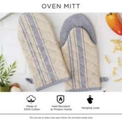 Design Imports Double Stripe Oven Mitt Set Aqua 35X7.5" -Design Imports GUEST 939d2f93 ccf5 4620 acb1 2b648707f101