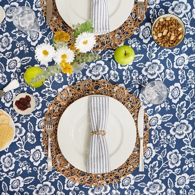 Design Imports Nautical Blue Floral Print Outdoor Tablecloth 60 Round 3 Design Imports Nautical Blue Floral Print Outdoor Tablecloth 60 Round - Image 3