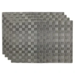 DII Basketweave PVC Placemat Set 4 Piece, Gray, 17.4x11.9" -Design Imports GUEST 954075f3 524f 46c9 8a06 b7a753ab6c1c