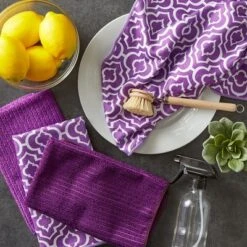 Design Imports Every Day Basic Microfiber Dishtowel Set Lattice Print 4 Piece, 16X19", Eggplant -Design Imports GUEST 95bcd45c e59c 46af 8031 cf2262a2a5a5