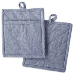 Design Imports Chambray Potholder Set 2 Piece Blue 8X9" -Design Imports GUEST 962516d2 2f78 48b8 9121 c3661d6d5492