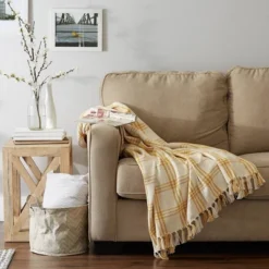 50"x60" Modern Farmhouse Plaid Throw Blanket Gold - Design Imports: Cotton Woven, Hypoallergenic, Machine Washable 22 50"x60" Modern Farmhouse Plaid Throw Blanket Gold - Design Imports: Cotton Woven, Hypoallergenic, Machine Washable -Design Imports GUEST 962a360b a441 440f b119 6ad890641ae9