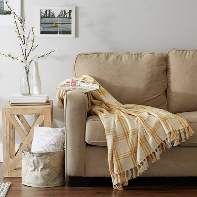 50"x60" Modern Farmhouse Plaid Throw Blanket Gold - Design Imports: Cotton Woven, Hypoallergenic, Machine Washable 11 50"x60" Modern Farmhouse Plaid Throw Blanket Gold - Design Imports: Cotton Woven, Hypoallergenic, Machine Washable - Image 11