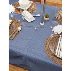 Design Imports French Blue Tonal Lattice Print Outdoor Tablecloth With Zipper 60X120 -Design Imports GUEST 964b56e0 a7d5 4f02 a221 8ee64f5e7aa1