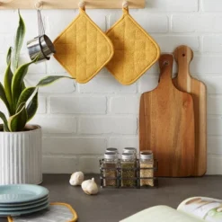 Design Imports Terry Solid Potholder Set 3 Piece Honey Gold 7X7" -Design Imports GUEST 96e84e1f d180 448e 83f0 5c849ba811e4