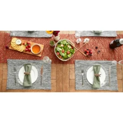 Design Imports Black/Off-White Tonal Recycled Cotton Slubby Rib Placemat Set/6 -Design Imports GUEST 97bf2082 f2c7 443b 875c 9e4121d89e27