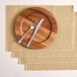 Design Imports Solid Ribbed Placemat Set/4, Natural