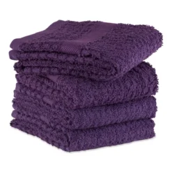 Design Imports Terry Waffle Solid Dishtowel Set 4 Piece, 15X26", Eggplant