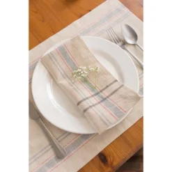 DII French Stripe Placemat Set 6 Piece, Taupe/Gray, 13x19"