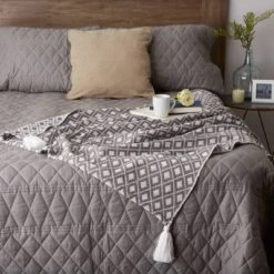 Diamond Lattice Throw Blanket Gray - Design Imports: Cotton, Hypoallergenic, Machine Washable, 50x60 Inches -Design Imports GUEST 99c6e1c7 7b47 4324 831d 6fd711b3d443 1
