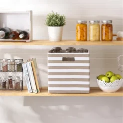 Design Imports Polyester Cube Stripe Stone Square 13X13X13 -Design Imports GUEST 99cec381 7f74 45b6 9a0e 996a36154686