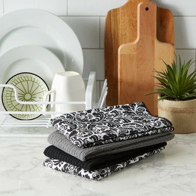Design Imports Black Damask Mf Dishtowel Set/4 3 Design Imports Black Damask Mf Dishtowel Set/4 - Image 3