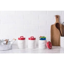 Design Imports Red Ceramic Jar Canister Set/3 -Design Imports GUEST 9bc32152 85dc 45db 8642 03204ab639fd