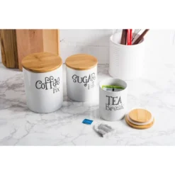 Design Imports White Coffee/Sugar/Tea Ceramic Canister Set/3 -Design Imports GUEST 9cd3709f c5be 4ece 8d4e 1bfa308e4385