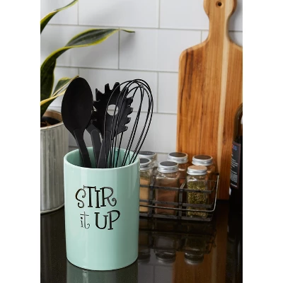 Design Imports Aqua Stir It Up Ceramic Utensil Holder 5 Design Imports Aqua Stir It Up Ceramic Utensil Holder - Image 5