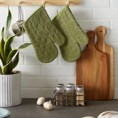 Design Imports Terry Solid Oven Mitt Set 2 Piece Antique Green 7X13" 5 Design Imports Terry Solid Oven Mitt Set 2 Piece Antique Green 7X13" - Image 5