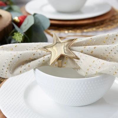 DII Decorative Holiday Napkin Ring Set, 6 Piece, Gold Stars 3 DII Decorative Holiday Napkin Ring Set, 6 Piece, Gold Stars - Image 3
