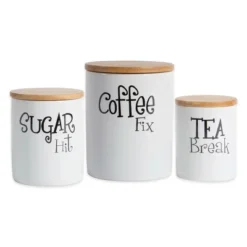 Design Imports White Coffee/Sugar/Tea Ceramic Canister Set/3 -Design Imports GUEST a1ba4297 899b 4e06 8317 dd726390a85d