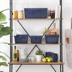 Design Imports Set Of 5 Rustic Bronze Chicken Wire French Blue Liner Baskets