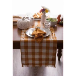 Design Imports Heavyweight Check Fringe Table Runner, Pumpkin Spice, 14X108" -Design Imports GUEST a3994469 0d88 4120 b430 ee2a62fe2bc0