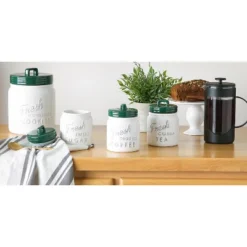 Design Imports Dark Green Ceramic Jar Canister Set/3 -Design Imports GUEST a4ce3d27 060f 4b4f ab0b a3f6eb3813e0