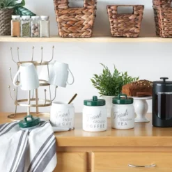 Design Imports Dark Green Ceramic Jar Canister Set/3 -Design Imports GUEST a4cef0ca cfbd 42ea bbf2 2367526f9f21