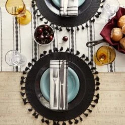 DII Tassel Embellished Placemat Set 6 Piece, Black Tassel, 15" Dia -Design Imports GUEST a5a79f70 f959 461b ac81 6483f6272078